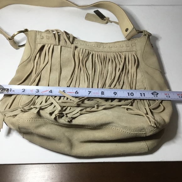 Guess Women’s Cream Genuine Suede Fringed Shoulder Bag Purse - Picture 9 of 9
